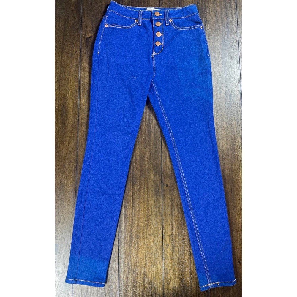 No Boundaries Womens High Rise Skinny Jeans 70s Blue Button Fly Size 7 NJ388788K